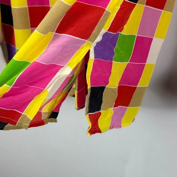 Suitsme Vibrant Retro Style Relaxed Fit Silk Multicolor Checkered Small Blouse - Picture 10 of 11